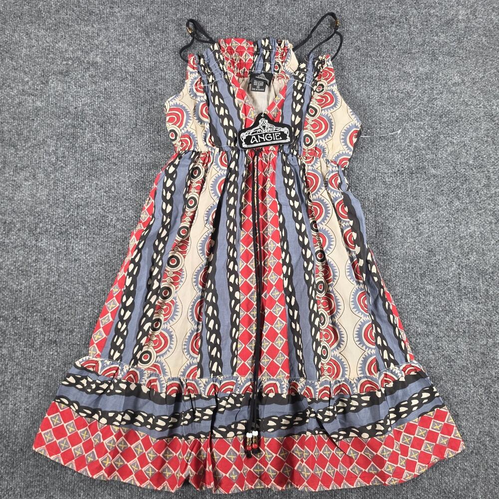 Angie Womens S Boho Geometric Print Cotton Mini Dress V Neck Strappy NWT